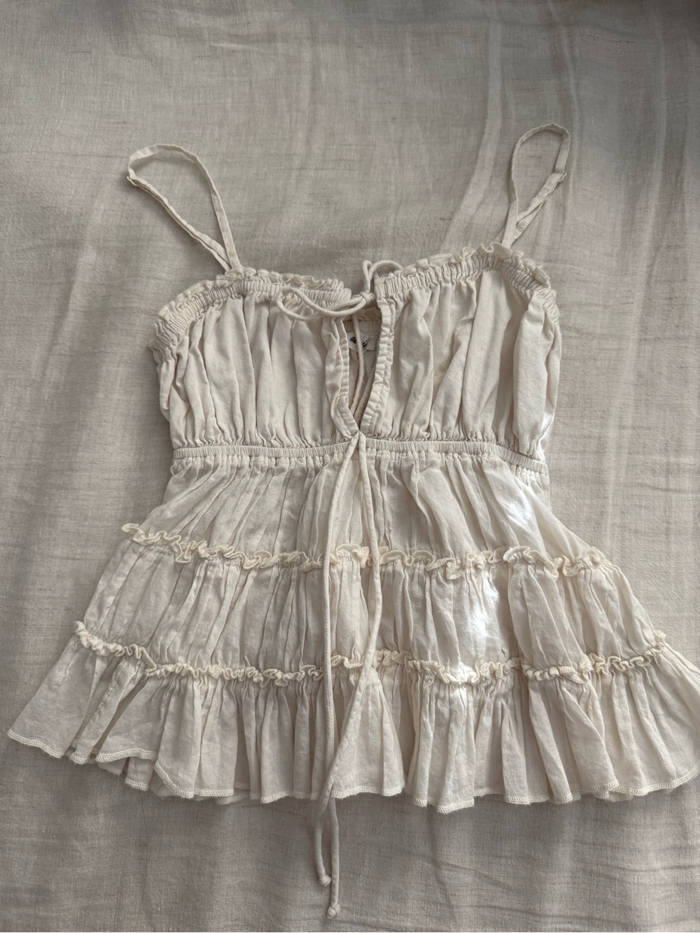 aerie Cream Ruffled Tie-Front Camisole